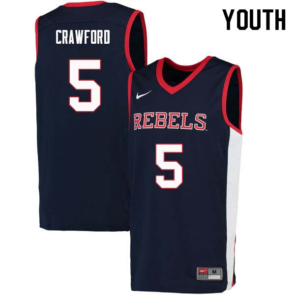 Youth #5 Markel Crawford Ole Miss Rebels College Basketball Jerseys Sale-Navy - Click Image to Close